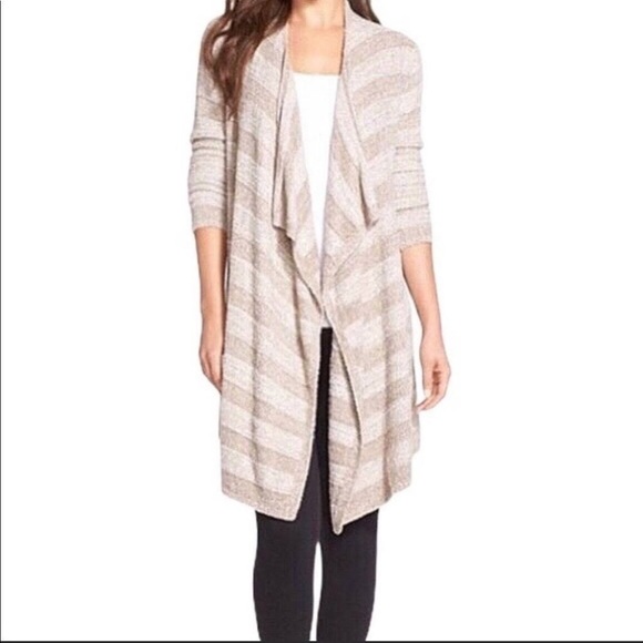 Barefoot Dreams Sweaters - Barefoot Dreams Bamboo Chic Lite Taupe Striped Cardigan sz S/M